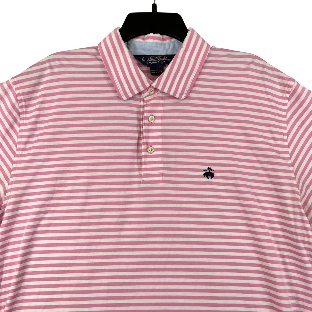 Brooks Brothers Original Fit Polo Shirt Mens L Pink Striped Business Casual